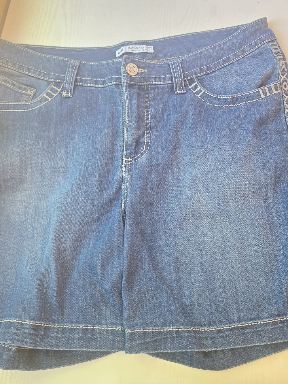 Lee Women's Dark Blue Denim Shorts with Contrast Stitching